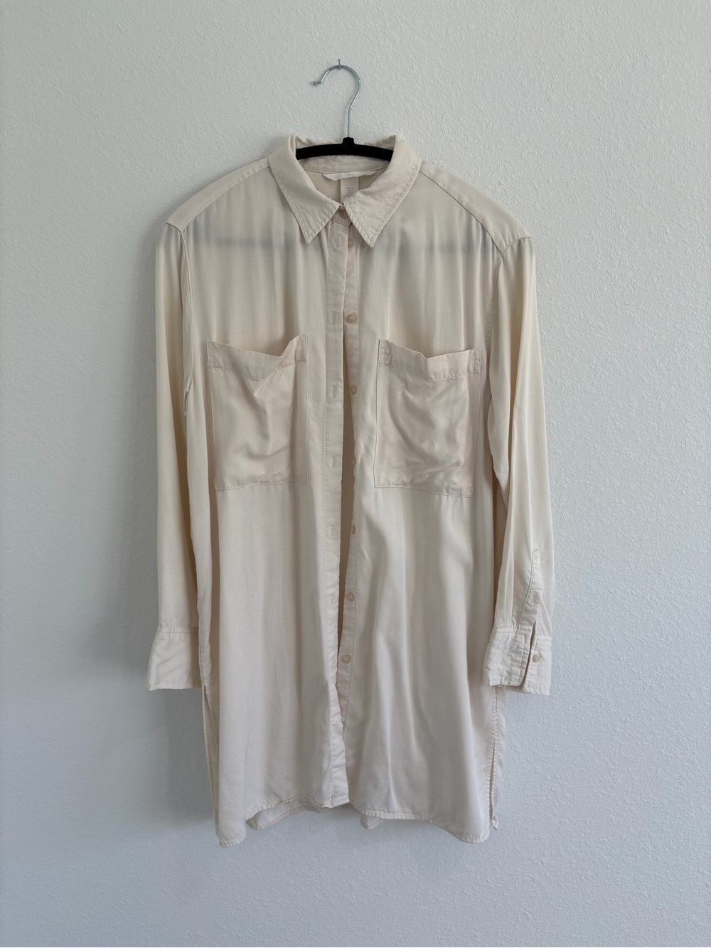 H&M Cream Midi Shirt Dress with Chest Pockets